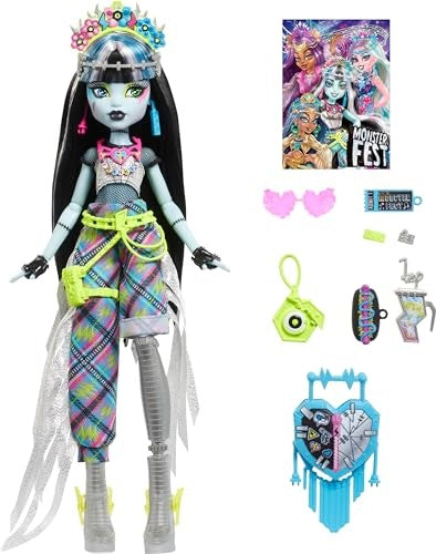 Load image into Gallery viewer, Monster High Monster Fest Frankie Stein Fashion Doll With Festival Outfit, Band Poster And Accessories