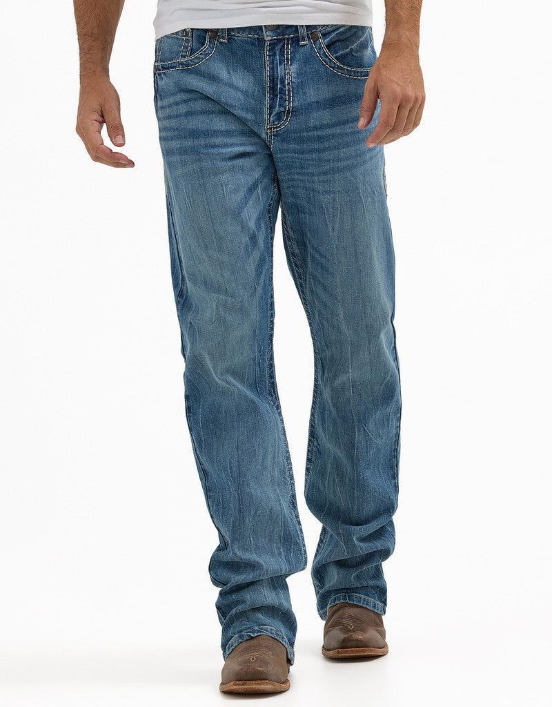 Load image into Gallery viewer, Wrangler Men's Rock 47 Stretch Low Rise Slim Fit Boot Cut Jeans - Sand Springs 32X36