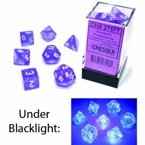 Polyhedral 7-Die Set: Borealis Purple/white Luminary