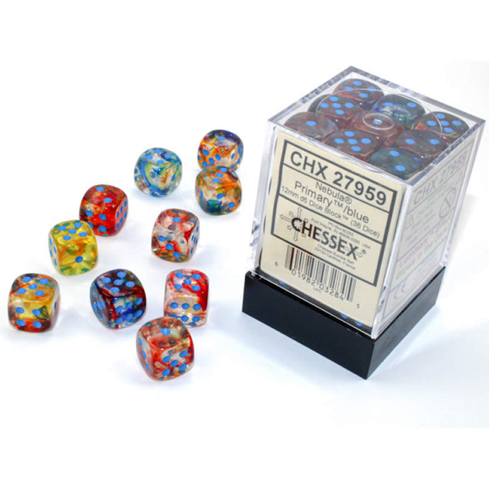 Chessex Manufacturing12 Mm D6 Cube Luminary Nebula Dice Primary Turquoise - 36 per Pack