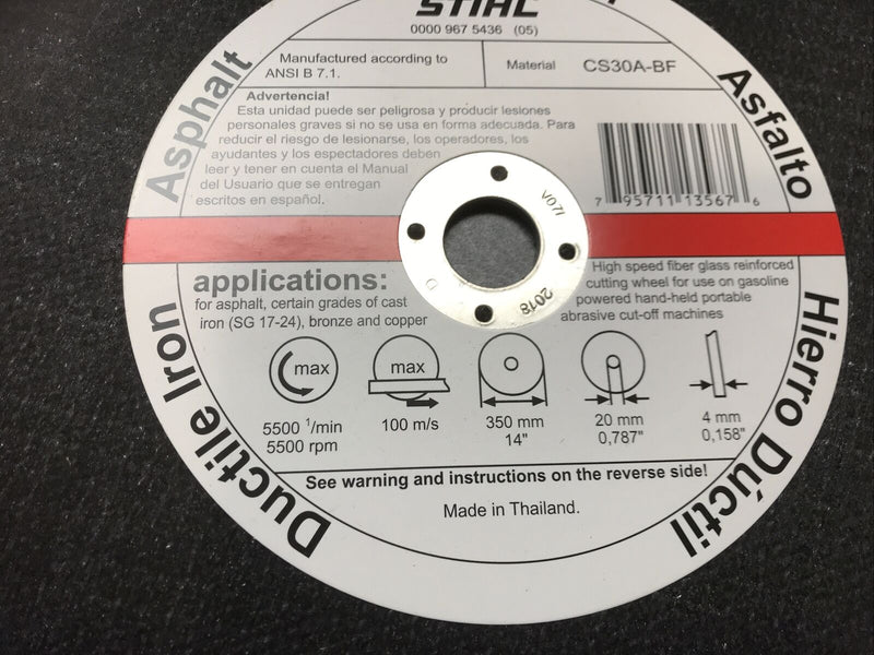Load image into Gallery viewer, STIHL 14" Asphalt/Ductile Wheel 0835 030 8001