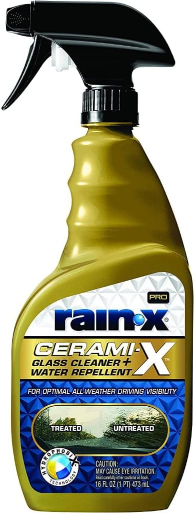 Rain-X  Cerami-X Glass Cleaner + Water Repellent, 16oz - Improved Haze-Free Formula for Enhanced Streak Free Clarity, Driving Visibility and Lasting Repellency