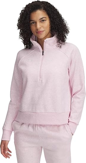 売れ筋商品|||アンダーアーマー パーカー・スウェットシャツ レディース アウター RIVAL FLEECE HALF-ZIP - Sweatshirt - pink prime pink Under Armour Women's Rival Fleece Half Zip (Prime Pink) Size