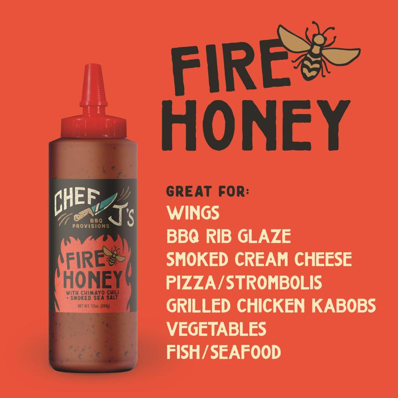 Load image into Gallery viewer, Chef J's BBQ Provisions Sweet and Spicy Fire Honey 12 oz