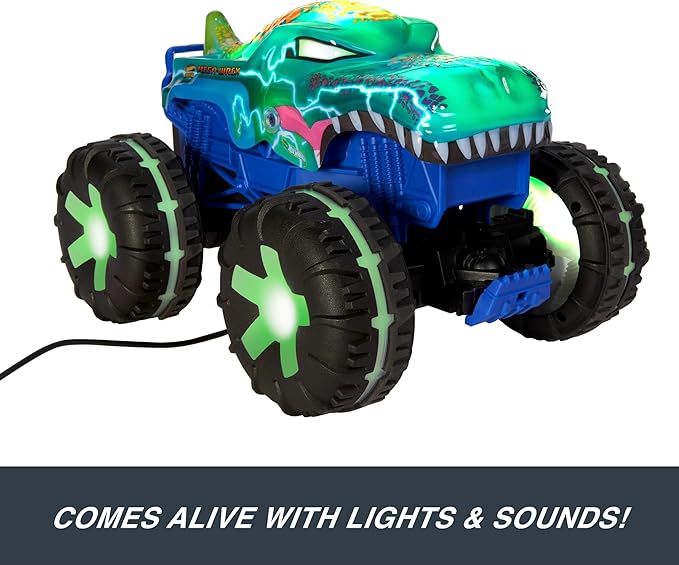 Load image into Gallery viewer, Hot Wheels Monster Trucks 1:15 Scale MEGA-Wrex Alive Remote-Control Vehicle, Battery-Powered RC With Interactive Lights & Sounds