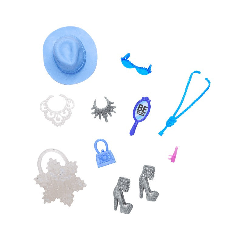 Load image into Gallery viewer, Barbie Doll Accessories With Icy Glam Theme Including Sparkly Snowflake Purse & Blue Hat