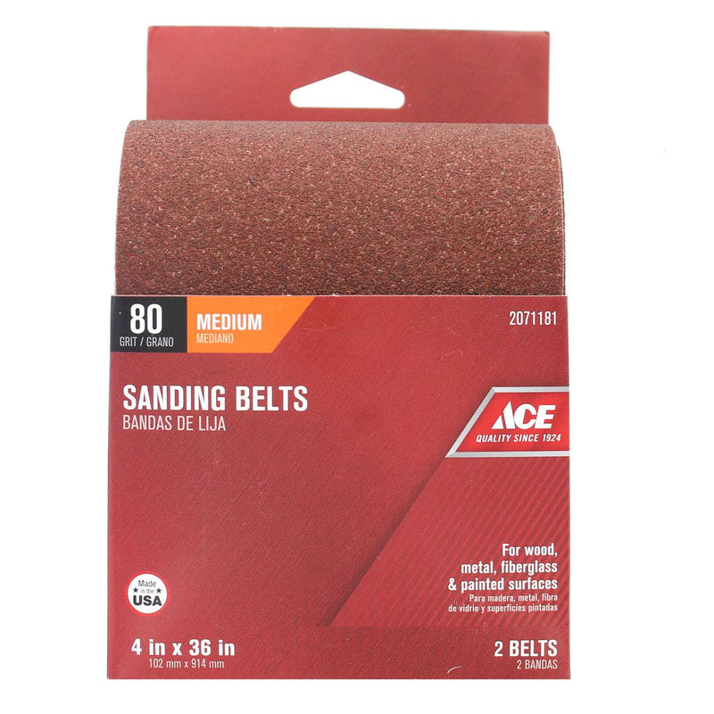 Load image into Gallery viewer, Ace 36 in. L X 4 in. W Aluminum Oxide Sanding Belt 80 Grit Medium 2 pc
