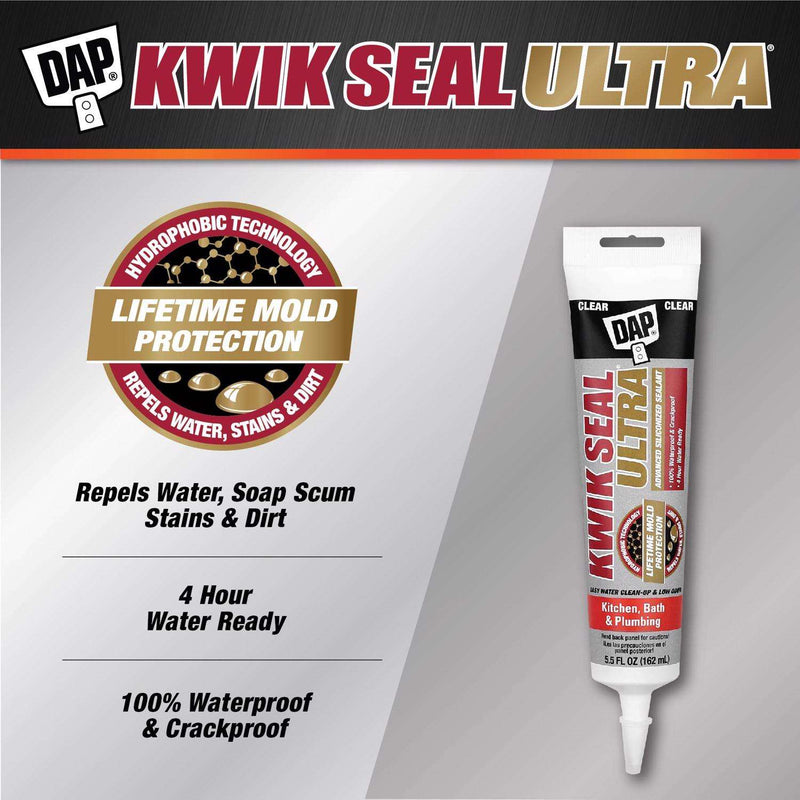 Load image into Gallery viewer, DAP Kwik Seal Ultra Clear Siliconized Acrylic Kitchen and Bath Caulk Sealant 5.5 oz