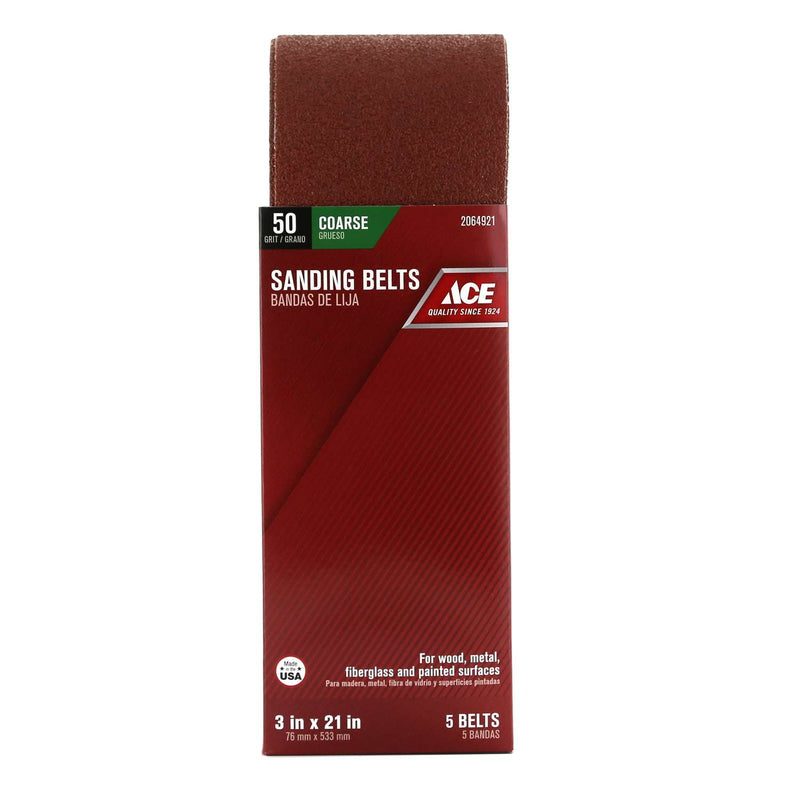 Load image into Gallery viewer, Ace 21 in. L X 3 in. W Aluminum Oxide Sanding Belt 50 Grit Coarse 5 pc
