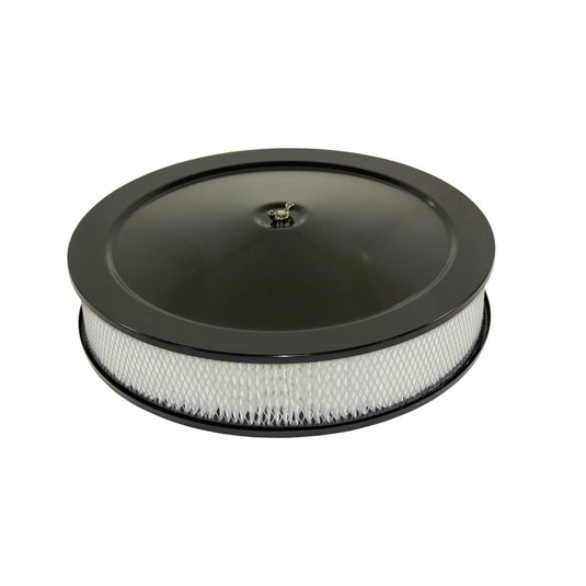 14" Muscle Car Style Black Steel Air Cleaner Kit with Hi-Lip Base