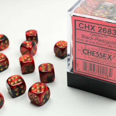 Chessex Gemini Black-Red/gold 12mm d6 Dice Block (36 dice)
