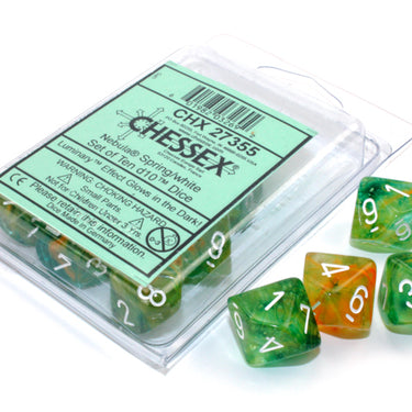 Chessex Nebula Spring/White Luminary Set of Ten d10s