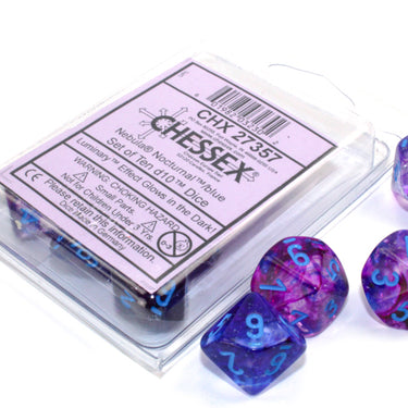 Chessex Nebula Nocturnal/blue Luminary Set of Ten d10s