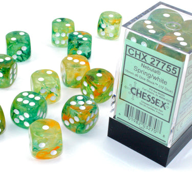 Chessex Nebula Spring/white Luminary 16mm d6 Dice Block (12 dice)