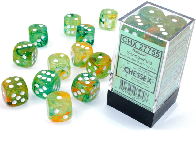 Chessex Nebula Spring/white Luminary 16mm d6 Dice Block (12 dice)