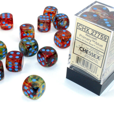 Chessex Nebula Primary/blue Luminary 16mm d6 Dice Block (12 dice)