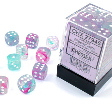 Chessex Nebula Wisteria/white Luminary 12mm d6 Dice Block (36 dice)