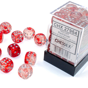 Chessex Nebula Red/silver Luminary 12mm d6 Dice Block (36 dice)