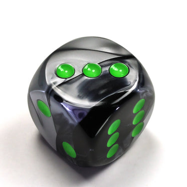 Chessex Gemini Black-Grey/Green 30mm d6 dice w/pips