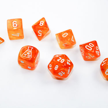Chessex Borealis Blood Orange/white Luminary Polyhedral 7-Dice Set (with bonus die)