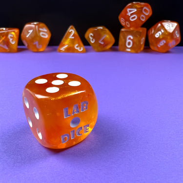 Chessex Borealis Blood Orange/white Luminary Polyhedral 7-Dice Set (with bonus die)