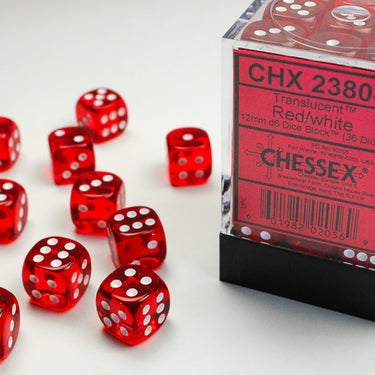 Chessex Translucent Red/white 12mm d6 Dice Block (36 dice)