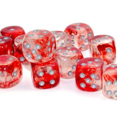 Chessex Nebula Red/silver Luminary 16mm d6 Dice Block (12 dice)