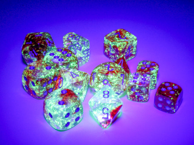 Load image into Gallery viewer, Chessex Nebula Red/silver Luminary 16mm d6 Dice Block (12 dice)
