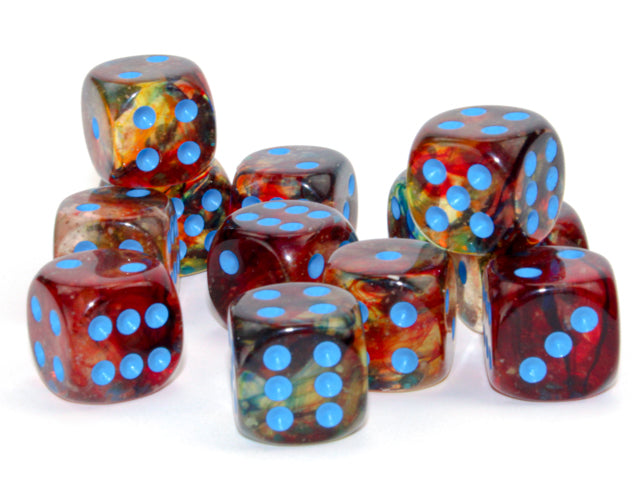 Load image into Gallery viewer, Chessex Nebula Primary/blue Luminary 16mm d6 Dice Block (12 dice)
