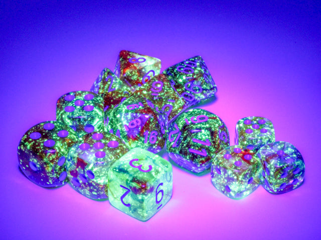 Load image into Gallery viewer, Chessex Nebula Primary/blue Luminary 16mm d6 Dice Block (12 dice)
