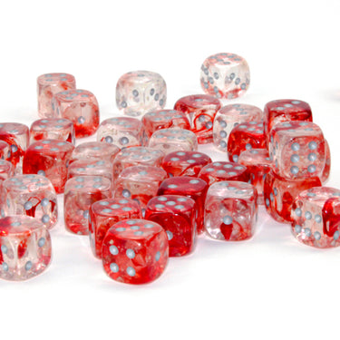 Chessex Nebula Red/silver Luminary 12mm d6 Dice Block (36 dice)