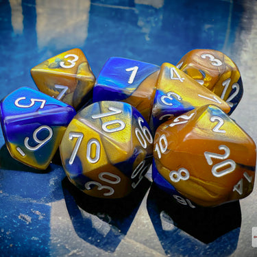 Chessex Gemini Blue-Gold/white Polyhedral 7-Dice Set