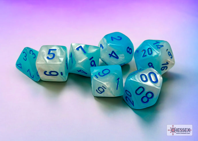 Chessex Gemini Pearl Turquoise-White/blue Luminary Polyhedral 7-Dice Set