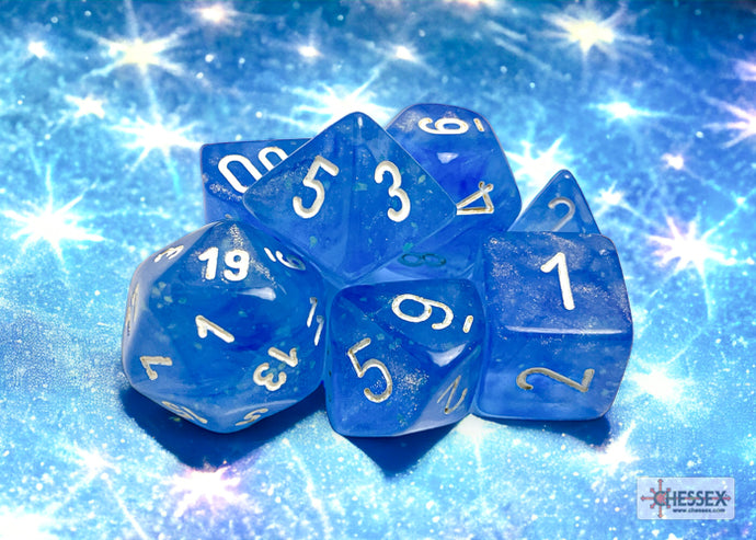 Borealis Sky Blue/white Luminary Polyhedral 7-Dice Set