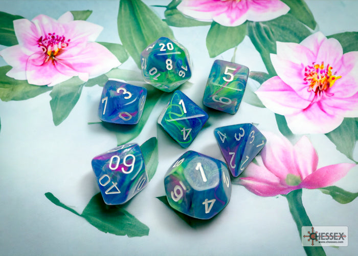 Load image into Gallery viewer, Chessex Festive Waterlily/white Polyhedral 7-Dice Set
