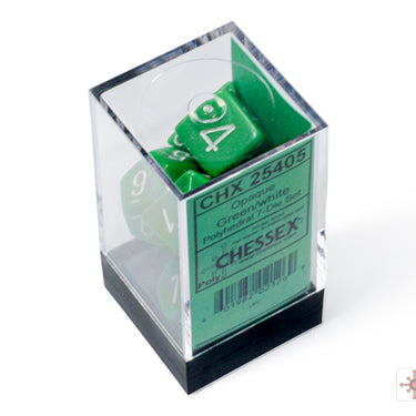 Chessex Opaque Green/White Polyhedral 7-Dice Set