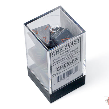 Chessex Opaque Dark Grey/Copper Polyhedral 7-Dice Set