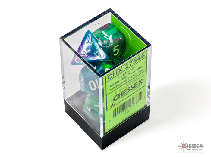 Load image into Gallery viewer, Chessex Festive Waterlily/white Polyhedral 7-Dice Set
