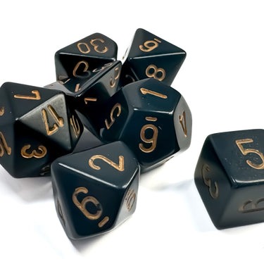 Chessex Dice: Opaque Black/gold Polyhedral 7-Dice Set