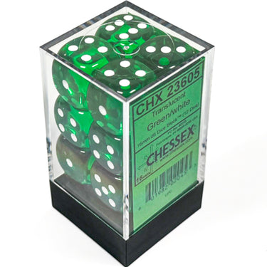Chessex Translucent Green/White 16mm d6 Dice Block (12d6)