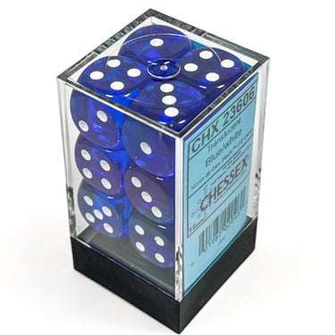 Chessex Translucent Blue/White 16mm d6 Dice Block (12d6)