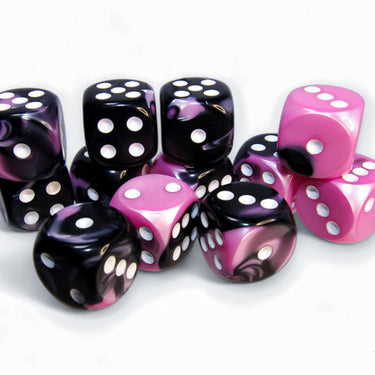 Chessex Gemini Black-Pink/White 16mm d6 Dice Block (12 dice)