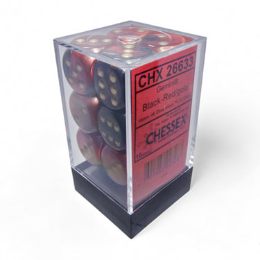 Chessex Gemini Black-Red/Gold 16mm d6 Dice Block (12 dice)