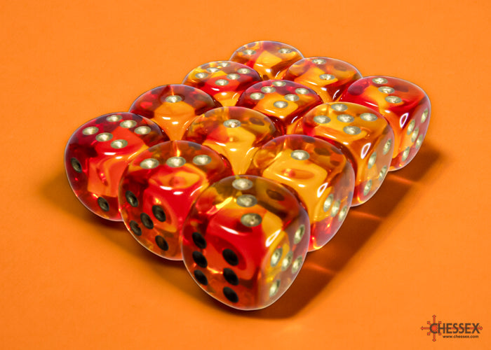 Load image into Gallery viewer, Chessex Gemini Translucent Red-Yellow/gold 16mm d6 Dice Block (12 dice)
