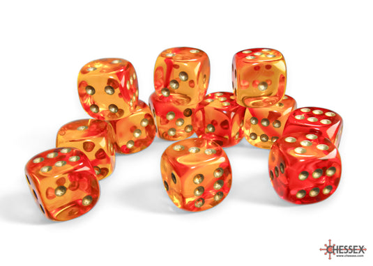 Chessex Gemini Translucent Red-Yellow/gold 16mm d6 Dice Block (12 dice)