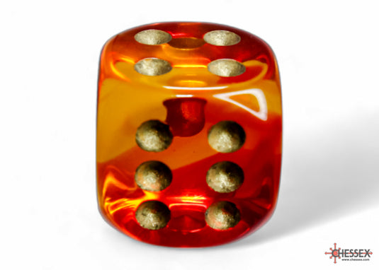 Chessex Gemini Translucent Red-Yellow/gold 16mm d6 Dice Block (12 dice)