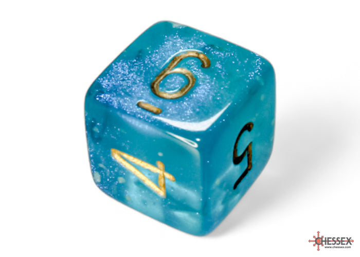 Load image into Gallery viewer, Chessex Borealis Teal/gold Luminary Polyhedral 7-Dice Set
