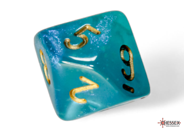 Load image into Gallery viewer, Chessex Borealis Teal/gold Luminary Polyhedral 7-Dice Set
