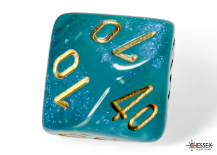 Load image into Gallery viewer, Chessex Borealis Teal/gold Luminary Polyhedral 7-Dice Set
