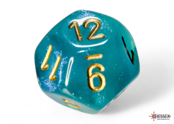 Load image into Gallery viewer, Chessex Borealis Teal/gold Luminary Polyhedral 7-Dice Set
